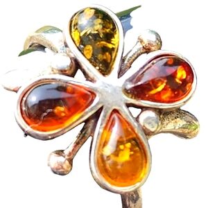 Vintage Sterling silver Amber ring size 7.75 multi color fine jewelry